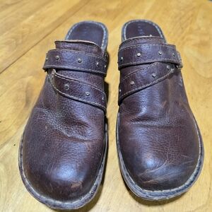 boc Brown Leather Mules with Stud Accents